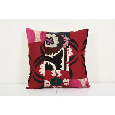 Vintage Turkish Patchwork Suzani Pillow, Suzani Pillow Case Fashioned from a 19th Century Suzani from Uzbekistan, Home Decor 19" x 19"