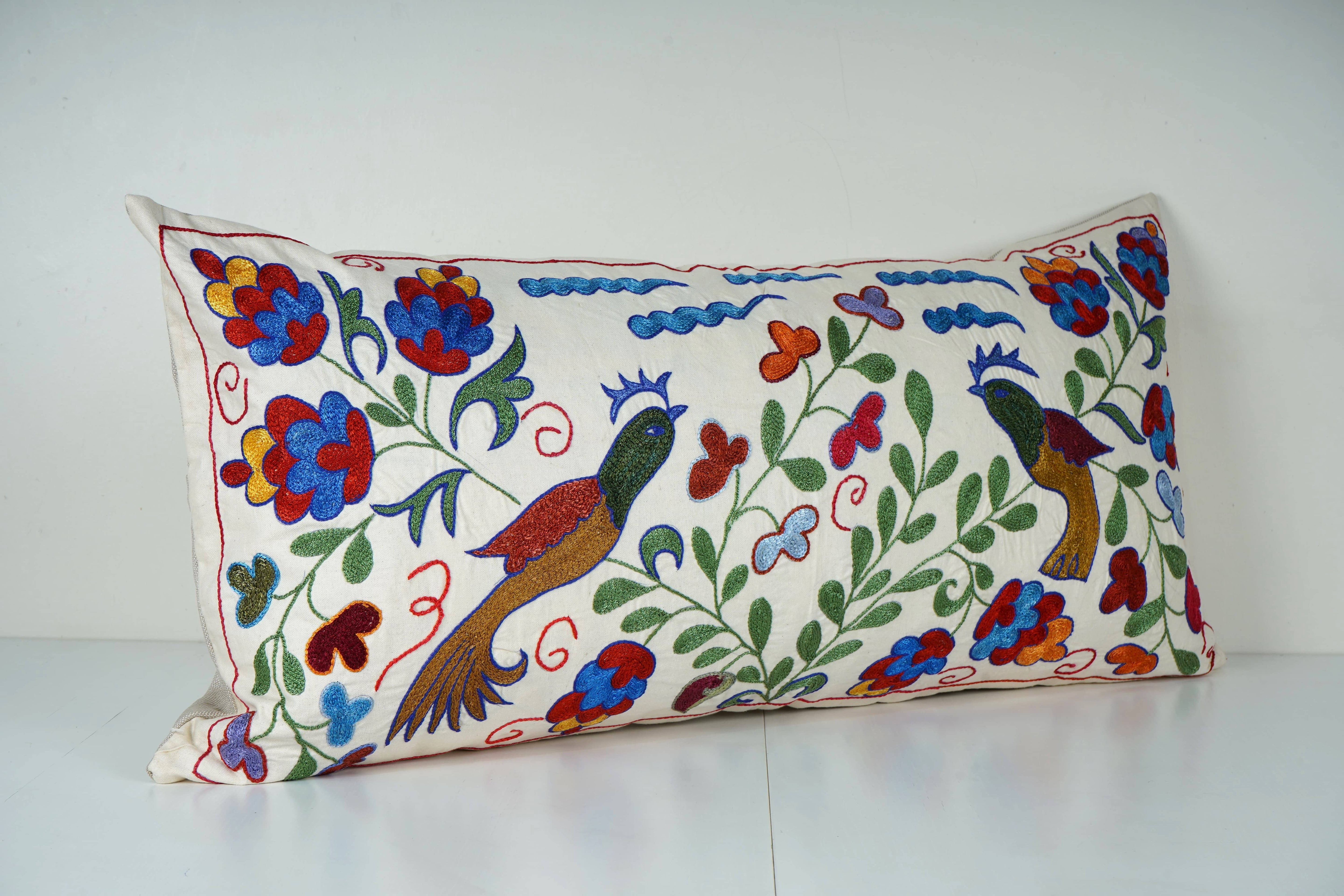 Bird Suzani Bedding Pillow Cover | 16'' x 34''