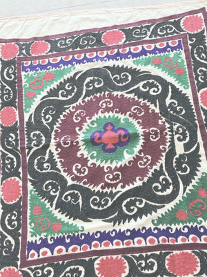 Hand-Embroidered Suzani Wall Hanging & Tablecloth 3'10'' x 4'2''
