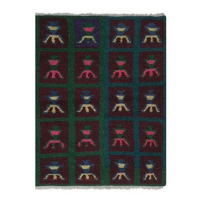 Vintage Organic Wool Checkered Turkish Tulu Rug 3'6'' X 4'7''