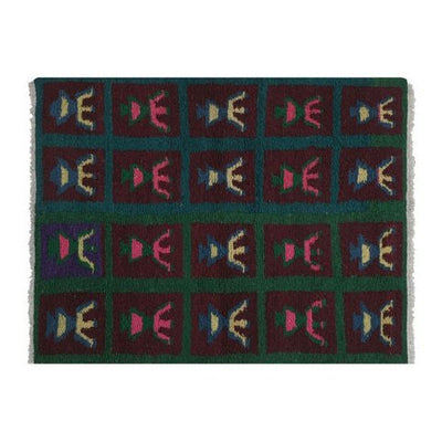 Vintage Organic Wool Checkered Turkish Tulu Rug 3'6'' X 4'7''