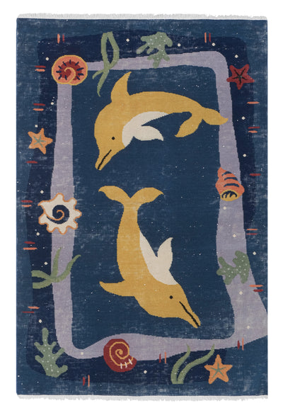 Handknotted Turkish Dolphin Pictorial Rug 3'11'' X 5'10''
