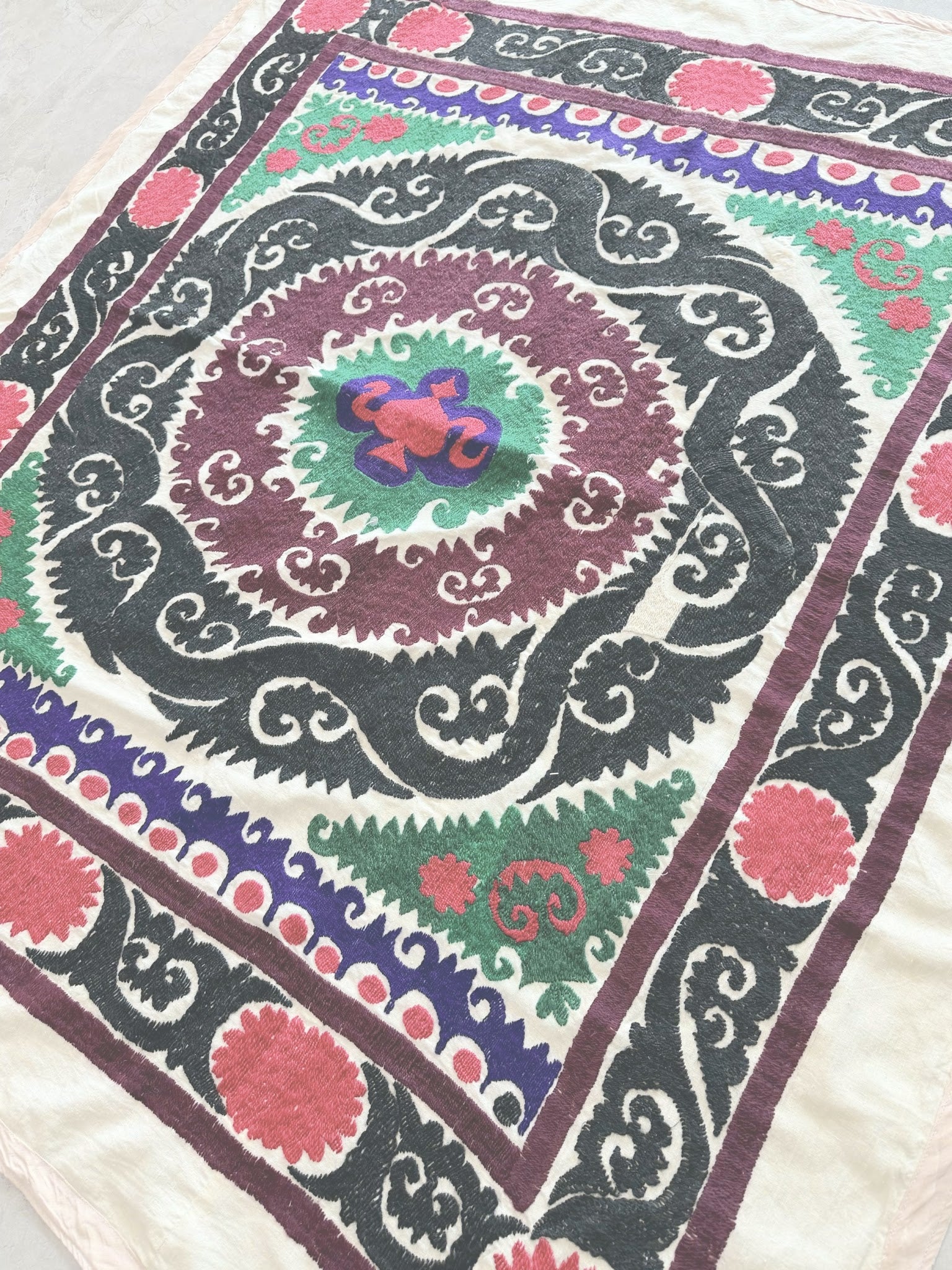 Hand-Embroidered Suzani Wall Hanging & Tablecloth 3'10'' x 4'2''