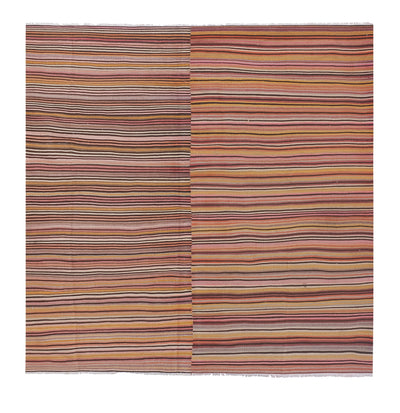 1960s Vintage Oversize Striped Turkish Kilim Rug 9'4'' X 9'10''
