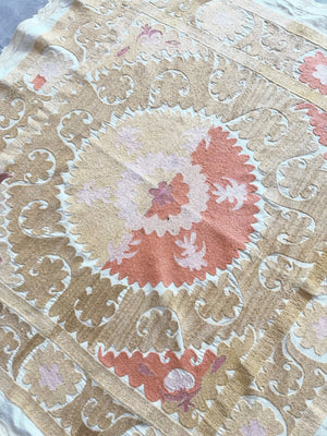 Hand-Embroidered Suzani Wall Hanging & Tablecloth 3'9'' x 3'11''
