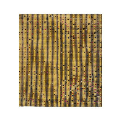 Striped Yellow Turkish Kilim With Tulu Details 6'8'' X 7'5''