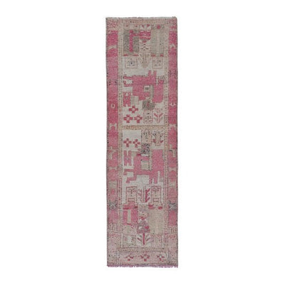 1960s Distressed Human Pictorial Kurdish Runner Rug