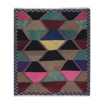 Turkish Colorful Checkered Tulu Rug 4'1'' X 4'8''