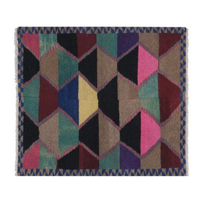 Turkish Colorful Checkered Tulu Rug 4'1'' X 4'8''