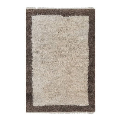 Vintage Organic Wool White and Brown Turkish Shaggy Tulu Rug 2'9'' X 4'1''