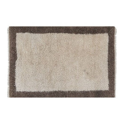 Vintage Organic Wool White and Brown Turkish Shaggy Tulu Rug 2'9'' X 4'1''