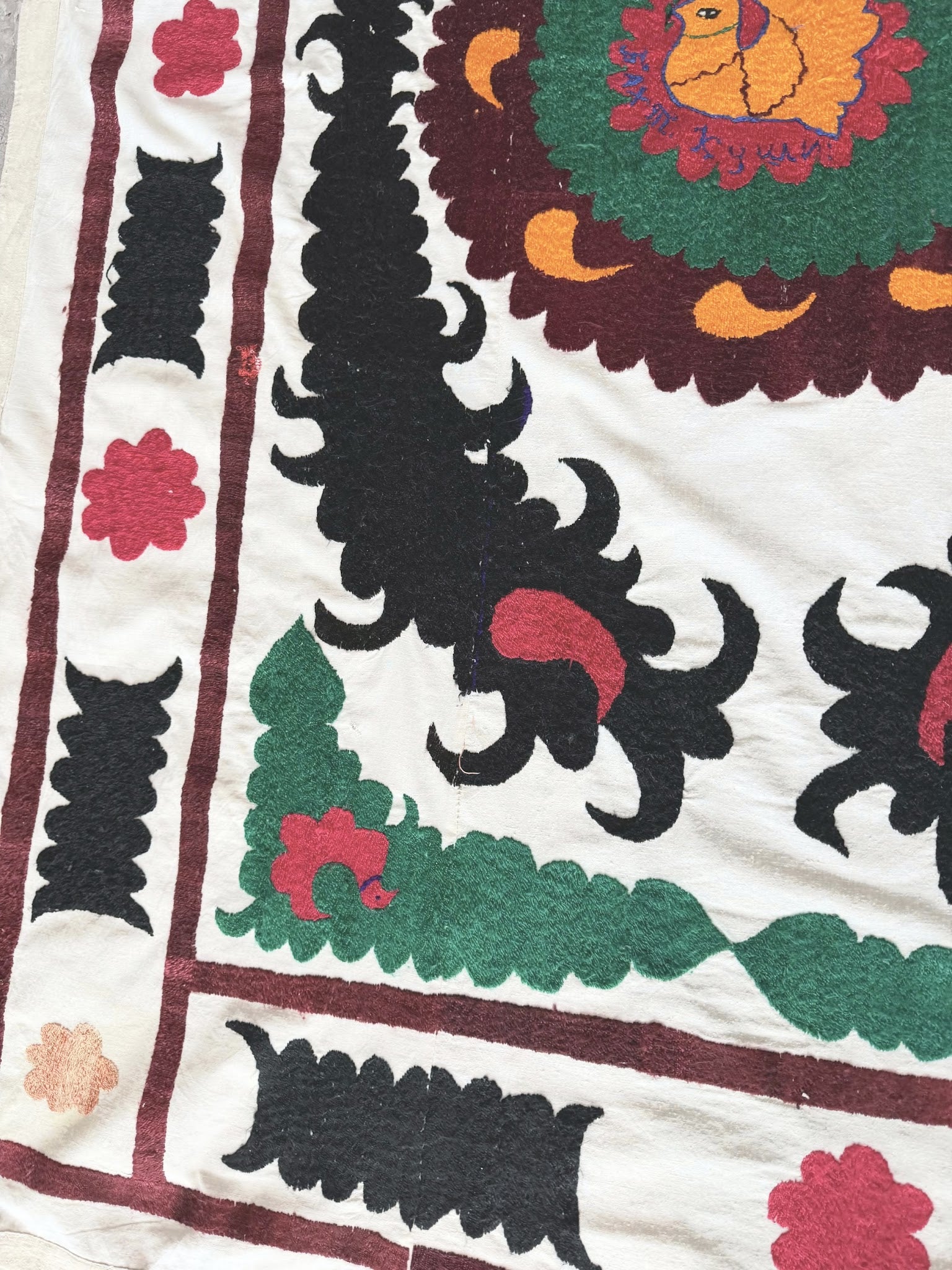 Hand-Embroidered Suzani Wall Hanging & Bedspread 3'11'' x 5'11''