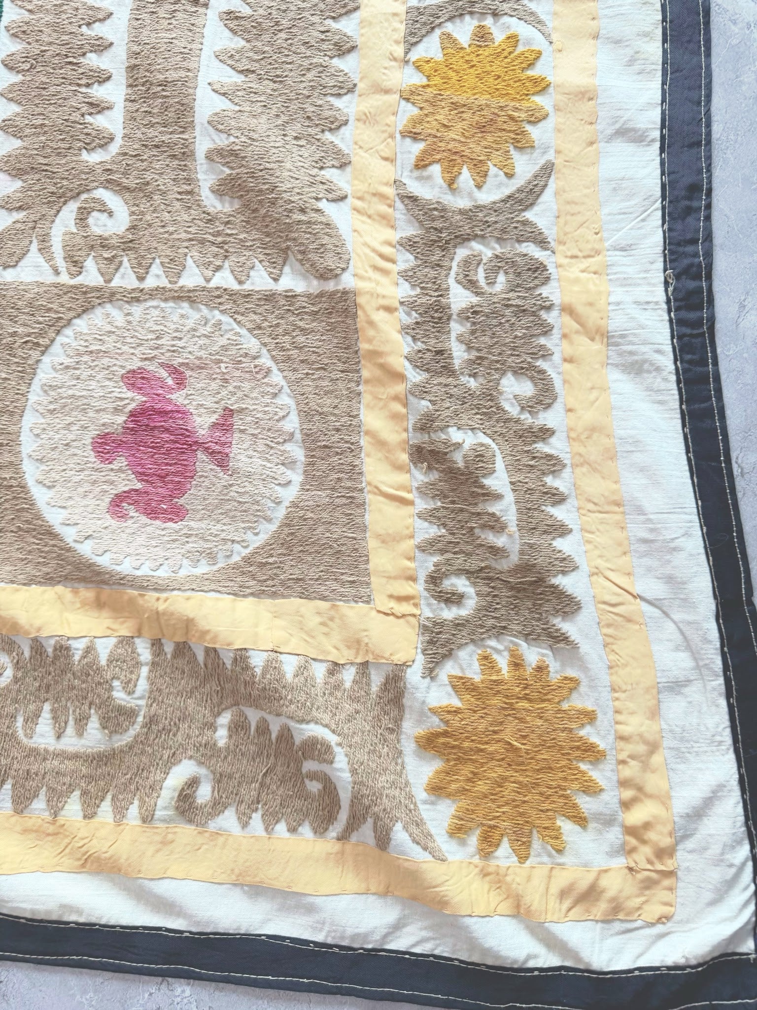 Hand-Embroidered Suzani Wall Hanging & Tablecloth 3'10'' x 4'4''