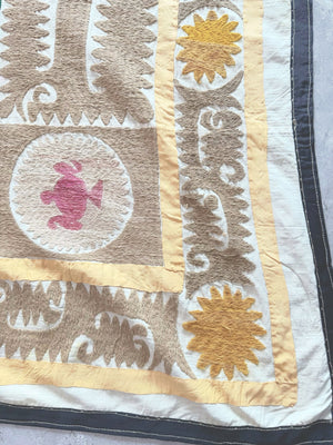 Hand-Embroidered Suzani Wall Hanging & Tablecloth 3'10'' x 4'4''