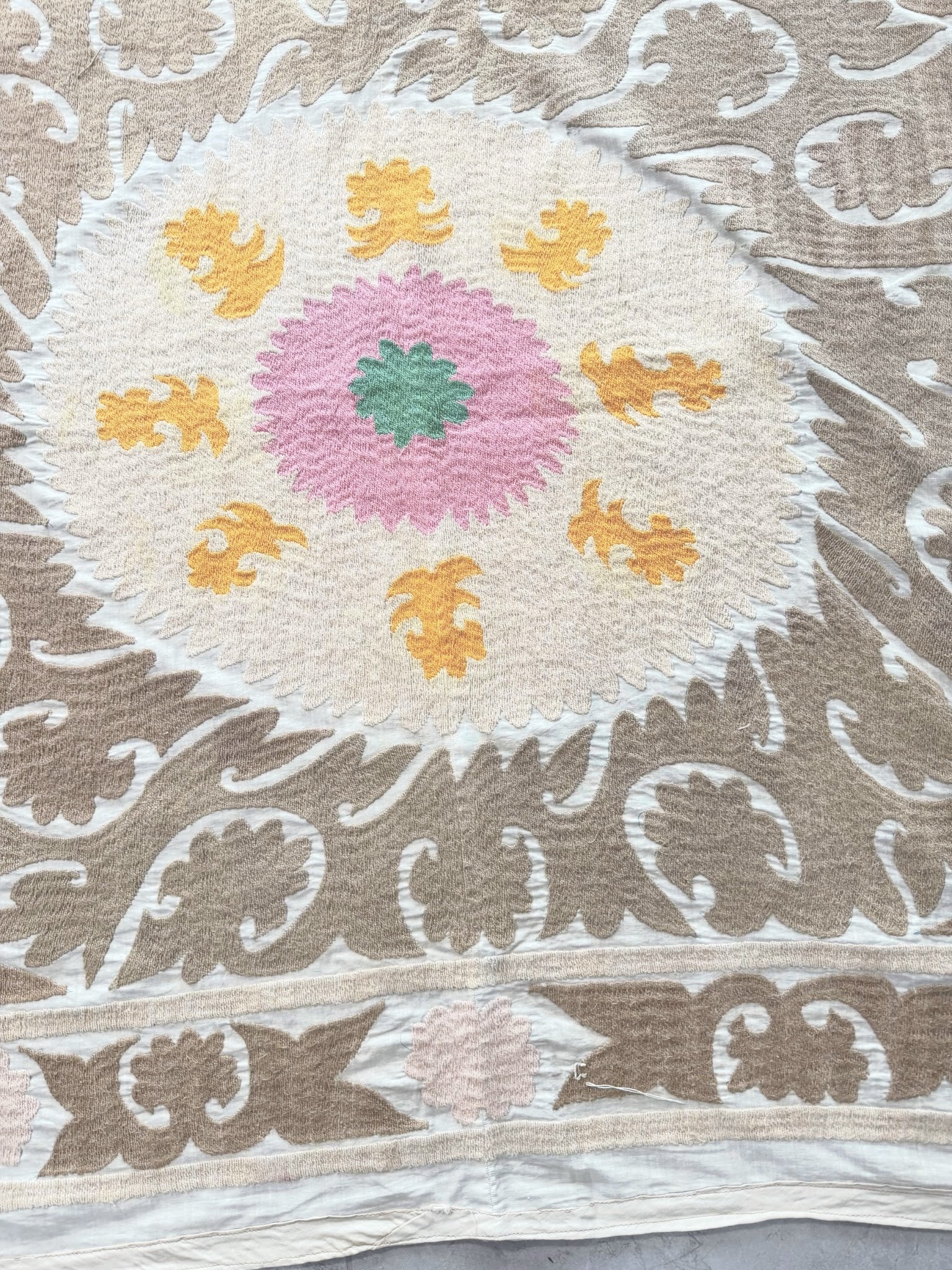 Hand-Embroidered Suzani Wall Hanging & Tablecloth 3'10'' x 3'11''