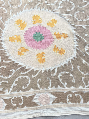 Hand-Embroidered Suzani Wall Hanging & Tablecloth 3'10'' x 3'11''