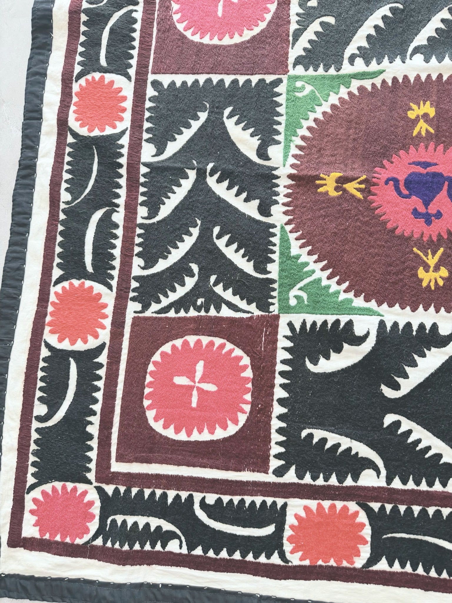 Hand-Embroidered Suzani Wall Hanging & Tablecloth 3'10'' x 3'10''