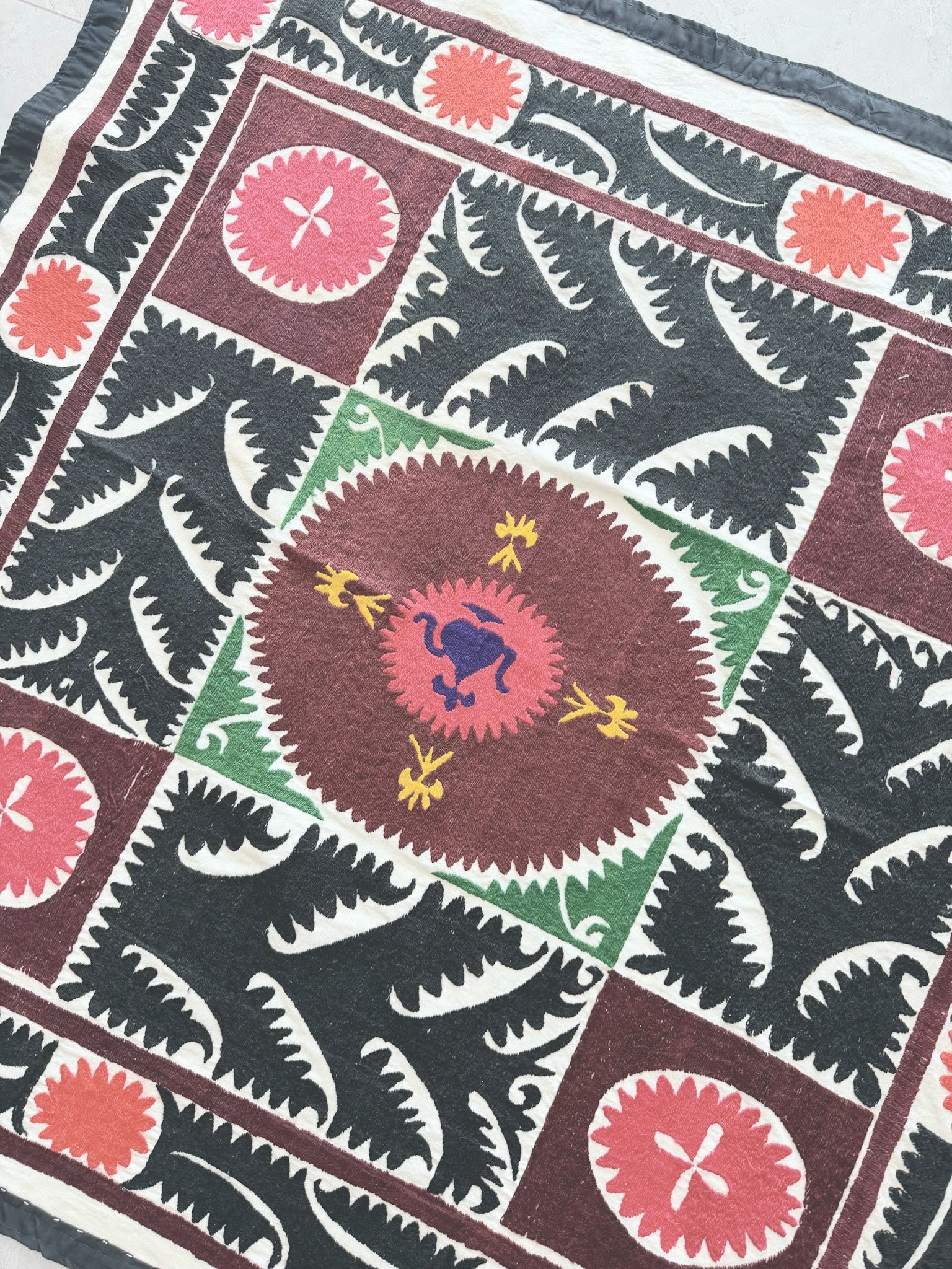 Hand-Embroidered Suzani Wall Hanging & Tablecloth 3'10'' x 3'10''