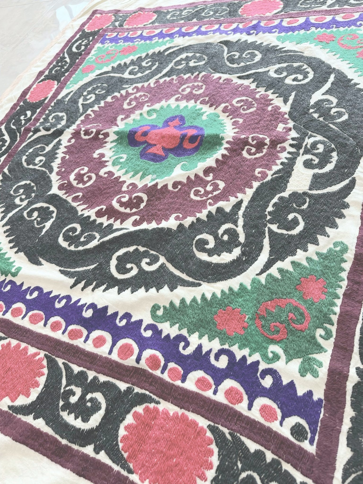 Hand-Embroidered Suzani Wall Hanging & Tablecloth 3'10'' x 4'2''