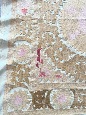 Hand-Embroidered Suzani Wall Hanging & Tablecloth 3'9'' x 3'11''