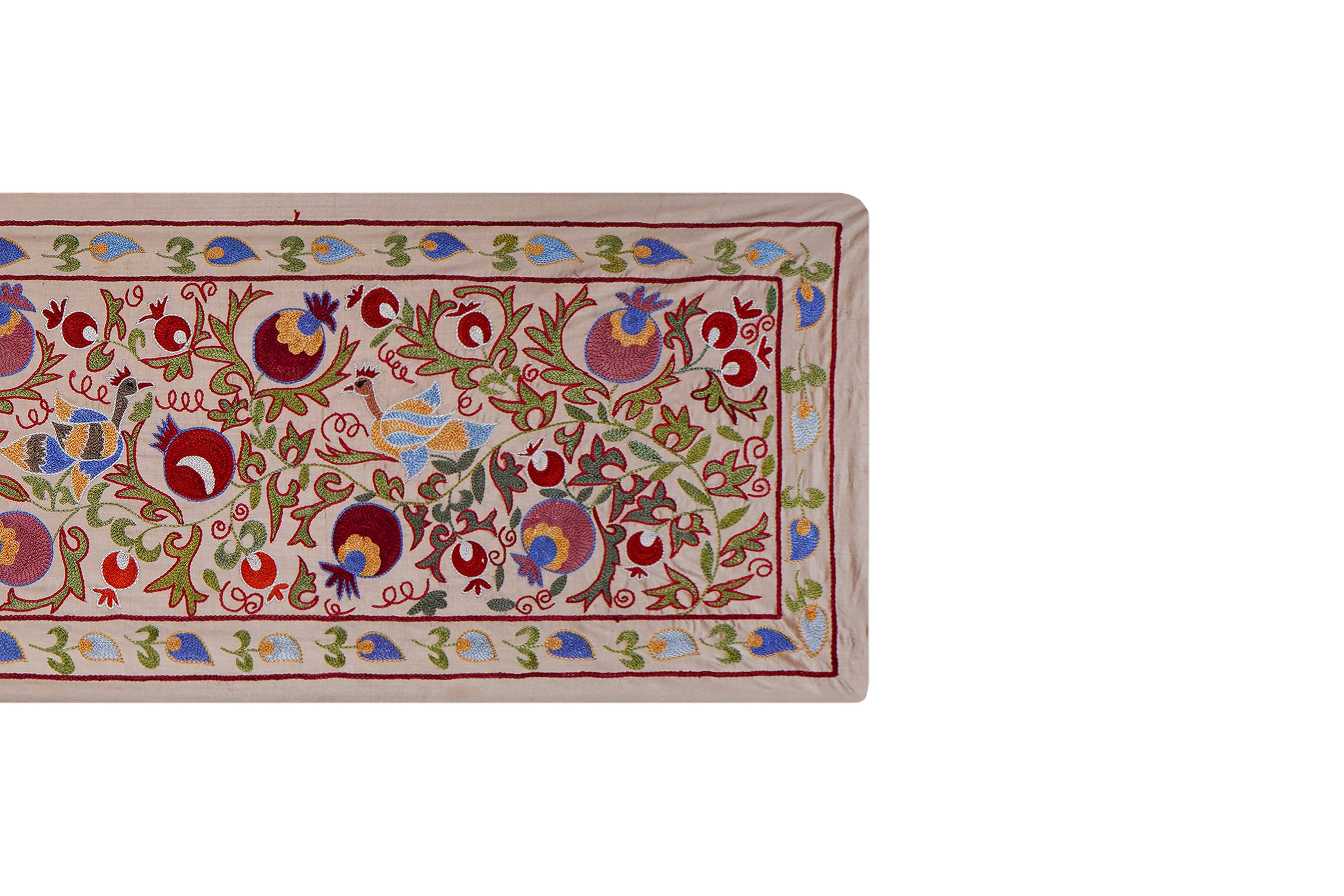 Bird Silk Suzani Wall Hanging & Bedspread | 1'8'' x 6'3''