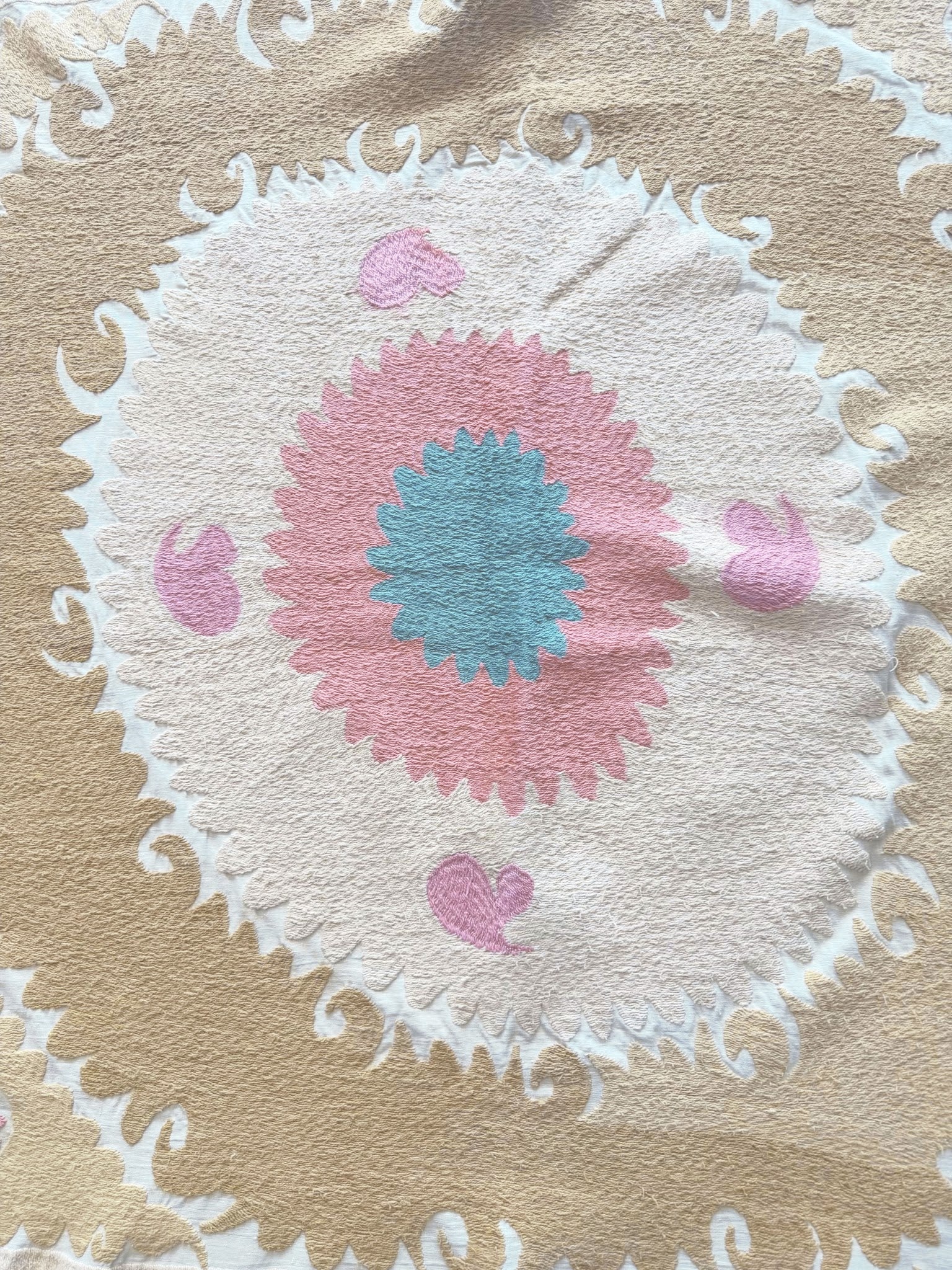 Hand-Embroidered Suzani Wall Hanging & Tablecloth 3'11'' x 4'6''