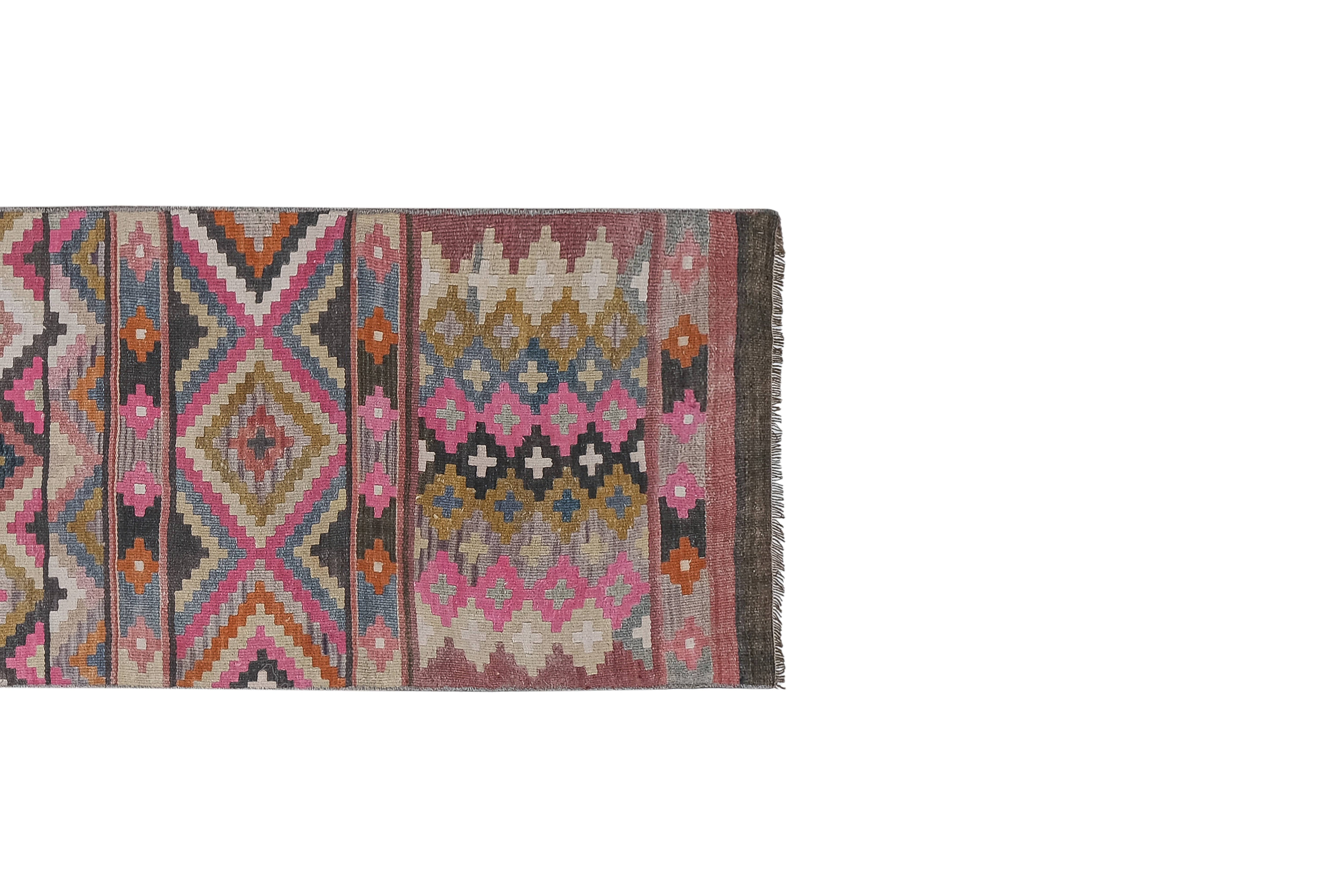 Vintage Turkish Kilim Runner 2'6'' x 12'2''