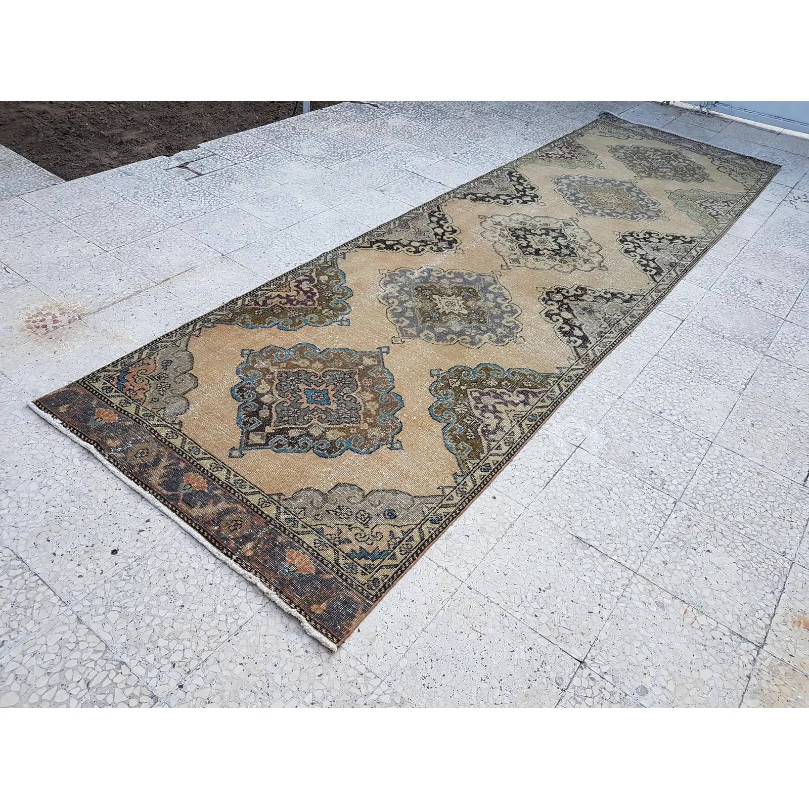 Vintage Turkish Anatolian Oushak Runner 3'8'' x 12'9''