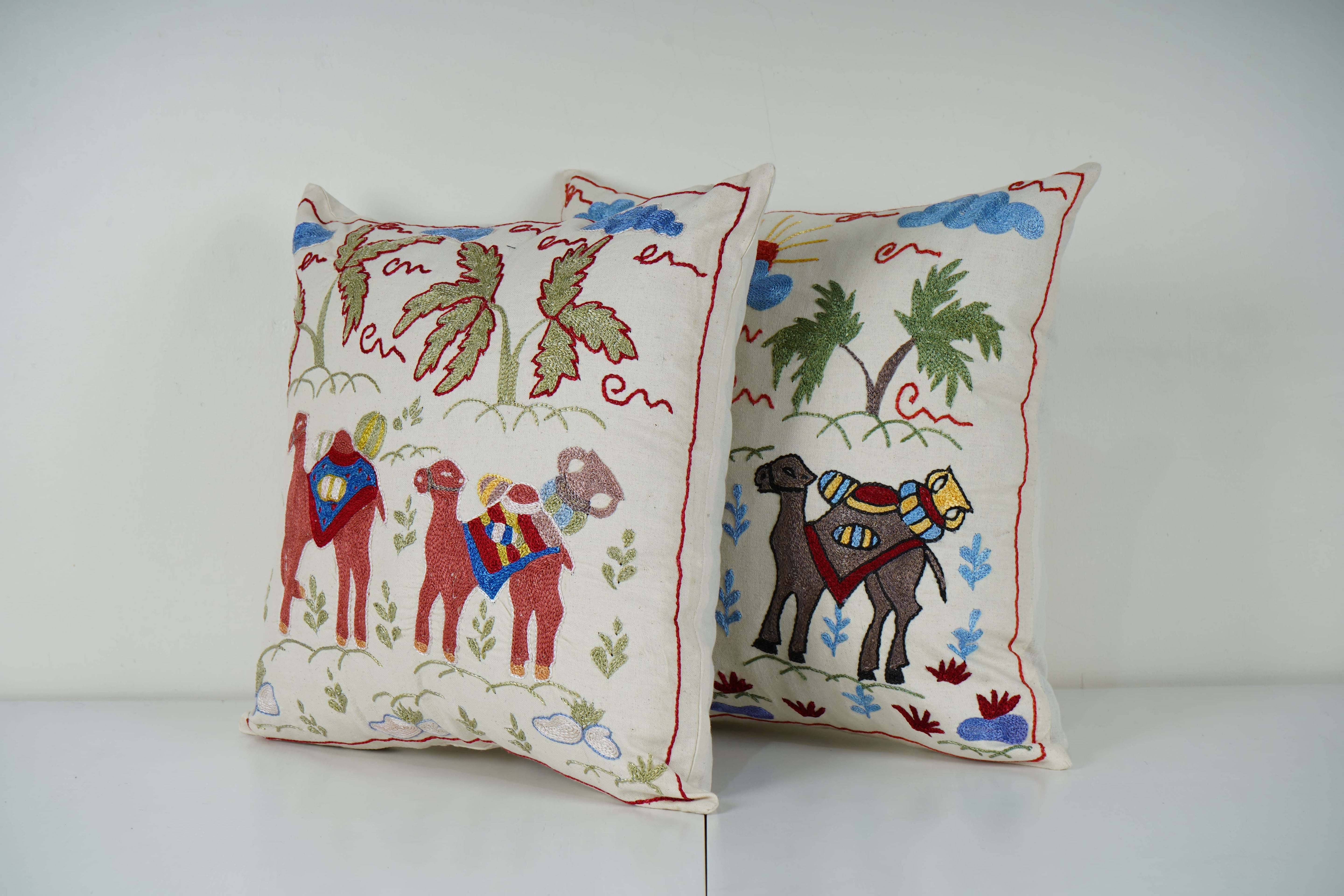 Camel Suzani Pillow Cover Set of 2 | 19'' x 19''