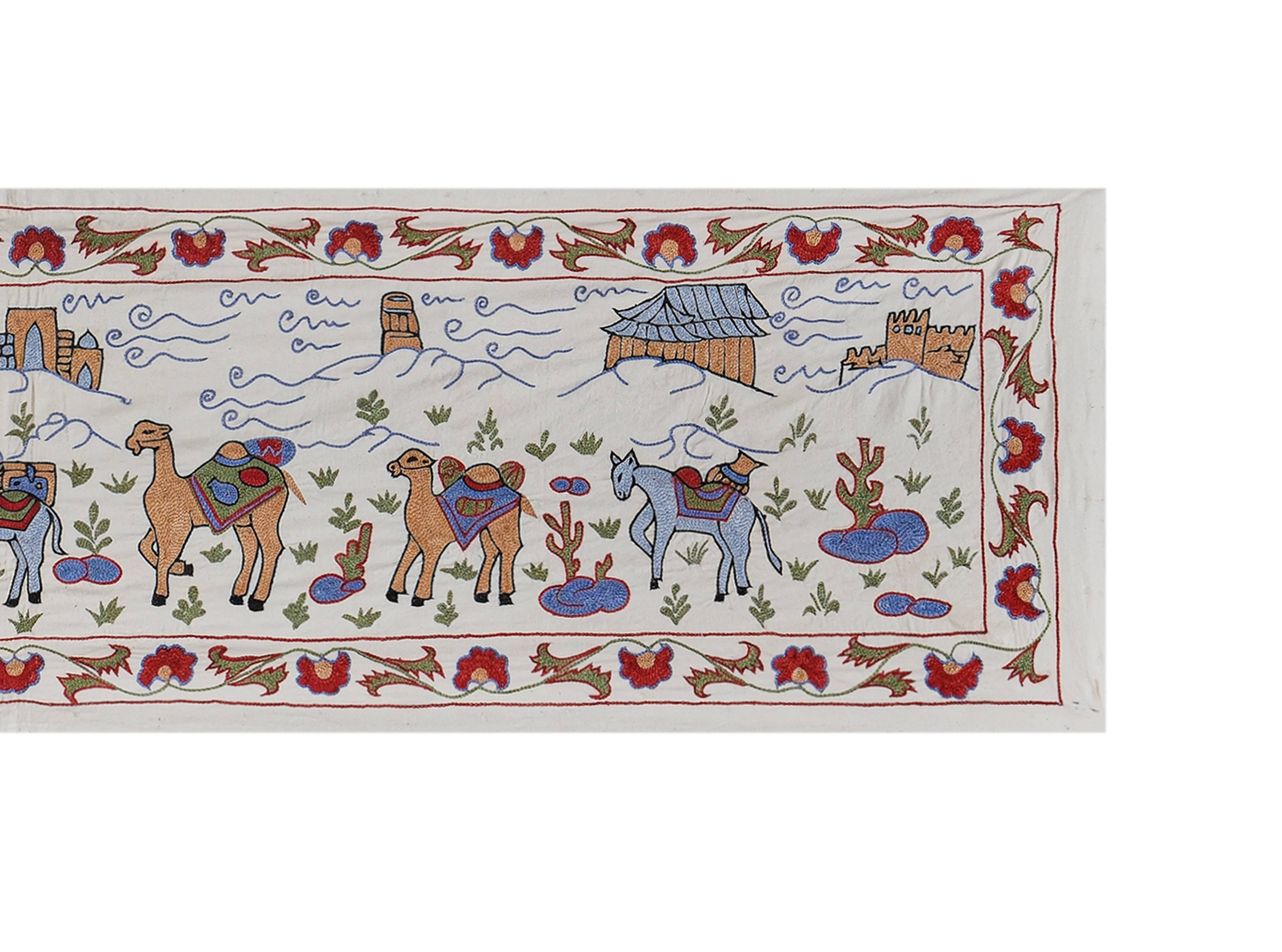 Hand-Embroidered Suzani Table Runner 1'8'' x 6'1''