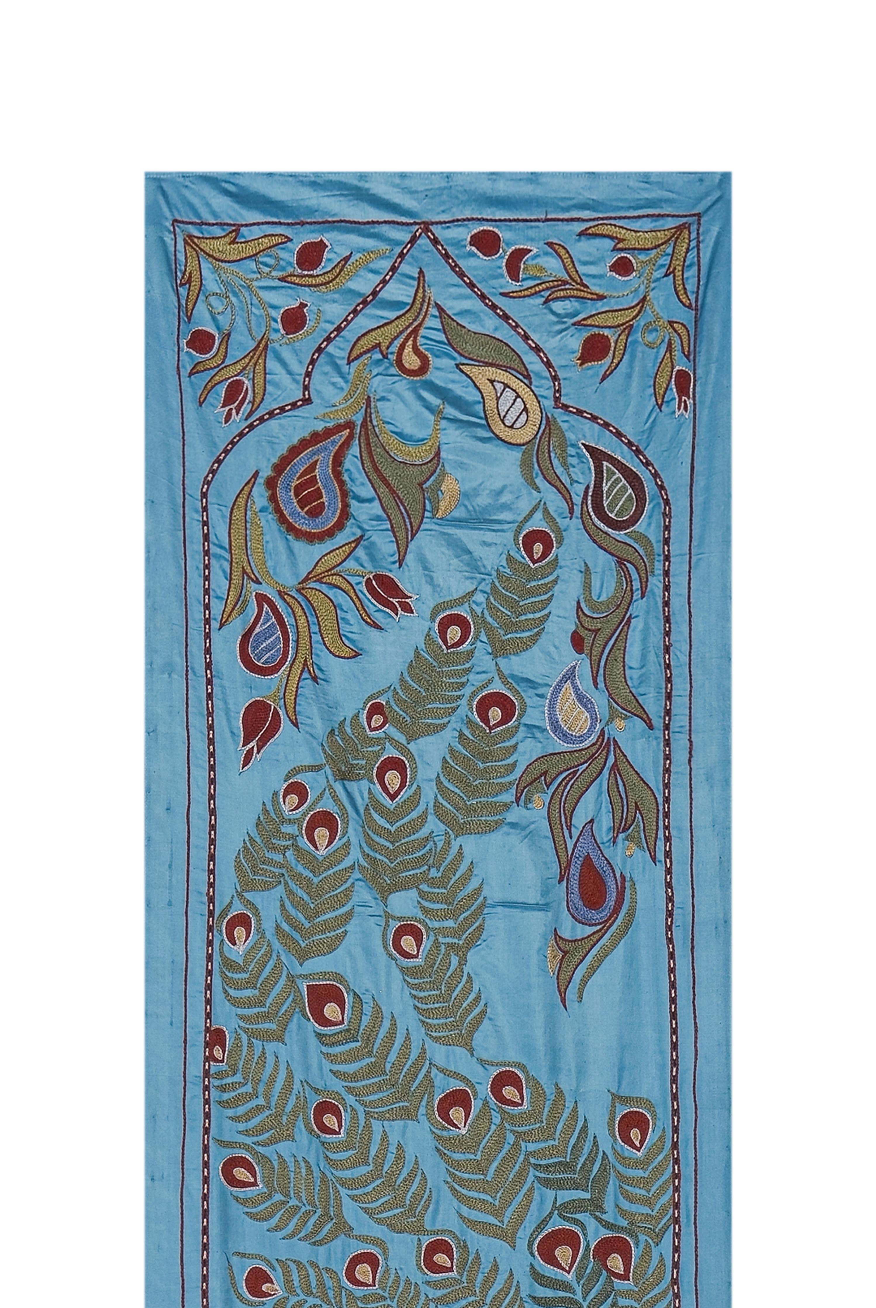 Peacock Silk Suzani Wall Hanging & Bedspread 1'9'' x 6'2''