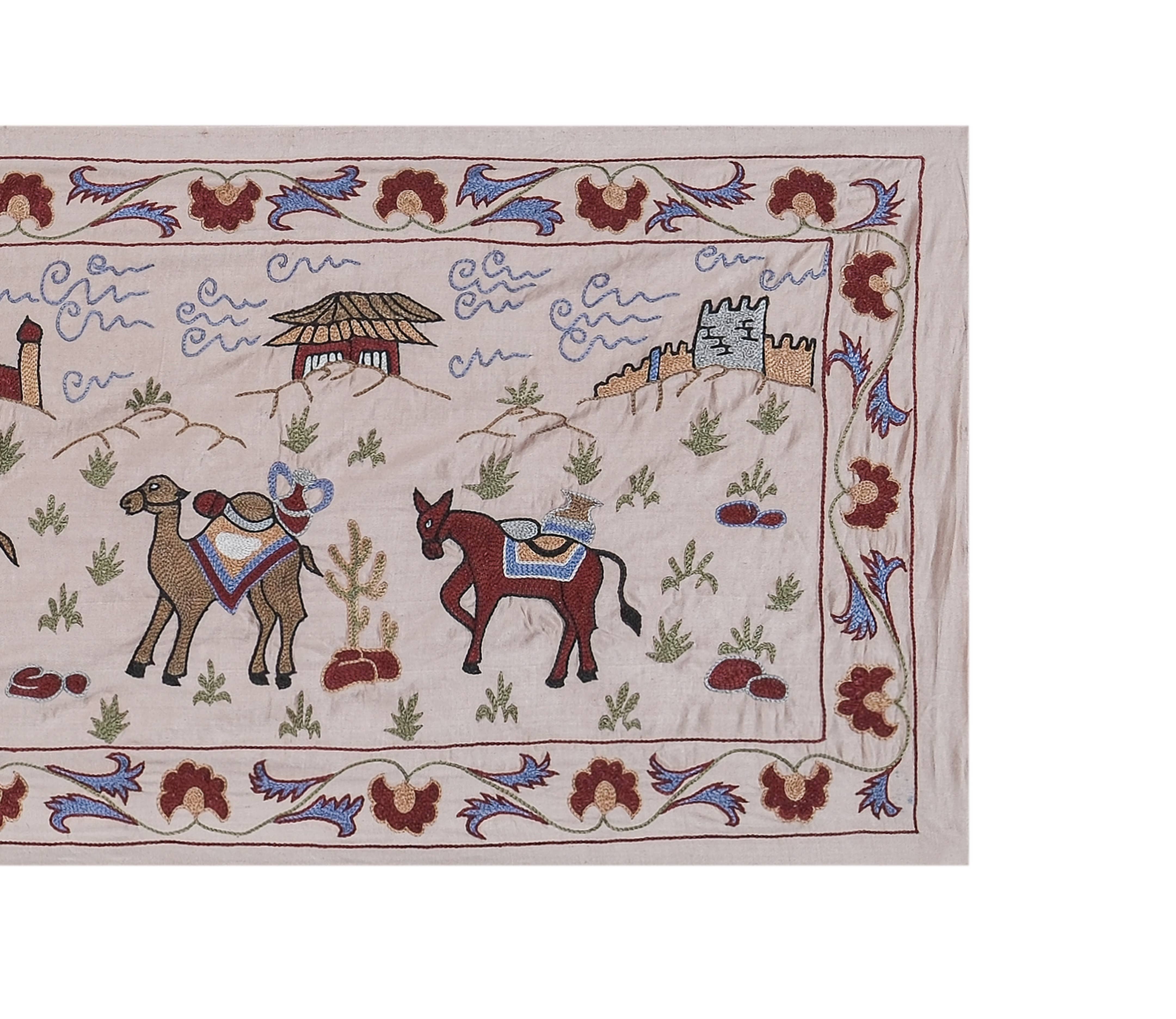 Hand-Embroidered Suzani Table Runner 1'9'' x 6'3''