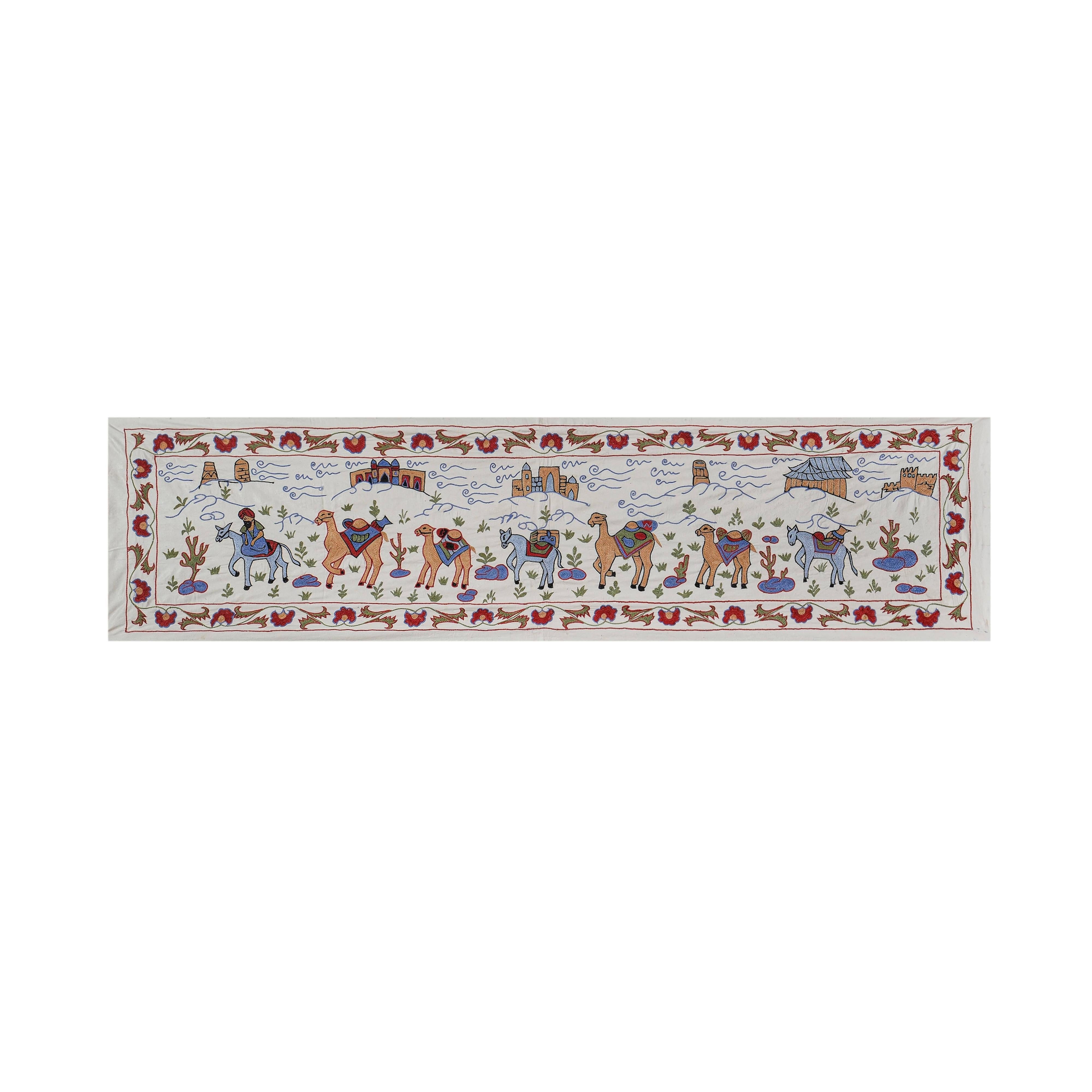Hand-Embroidered Suzani Table Runner 1'8'' x 6'1''