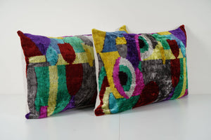 Silk Ikat Velvet Pillow Cover Set of 2 | 16'' x 24''