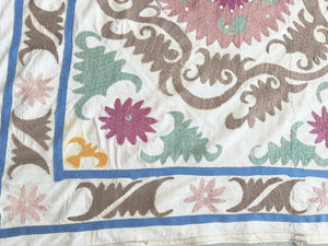 Hand-Embroidered Suzani Wall Hanging & Tablecloth 3'10'' x 4'2''