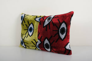 Silk Ikat Patchwork Velvet Pillow Cover | 16'' x 22''