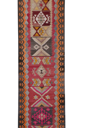 Vintage Turkish Kilim Runner 2'8'' x 16'7''