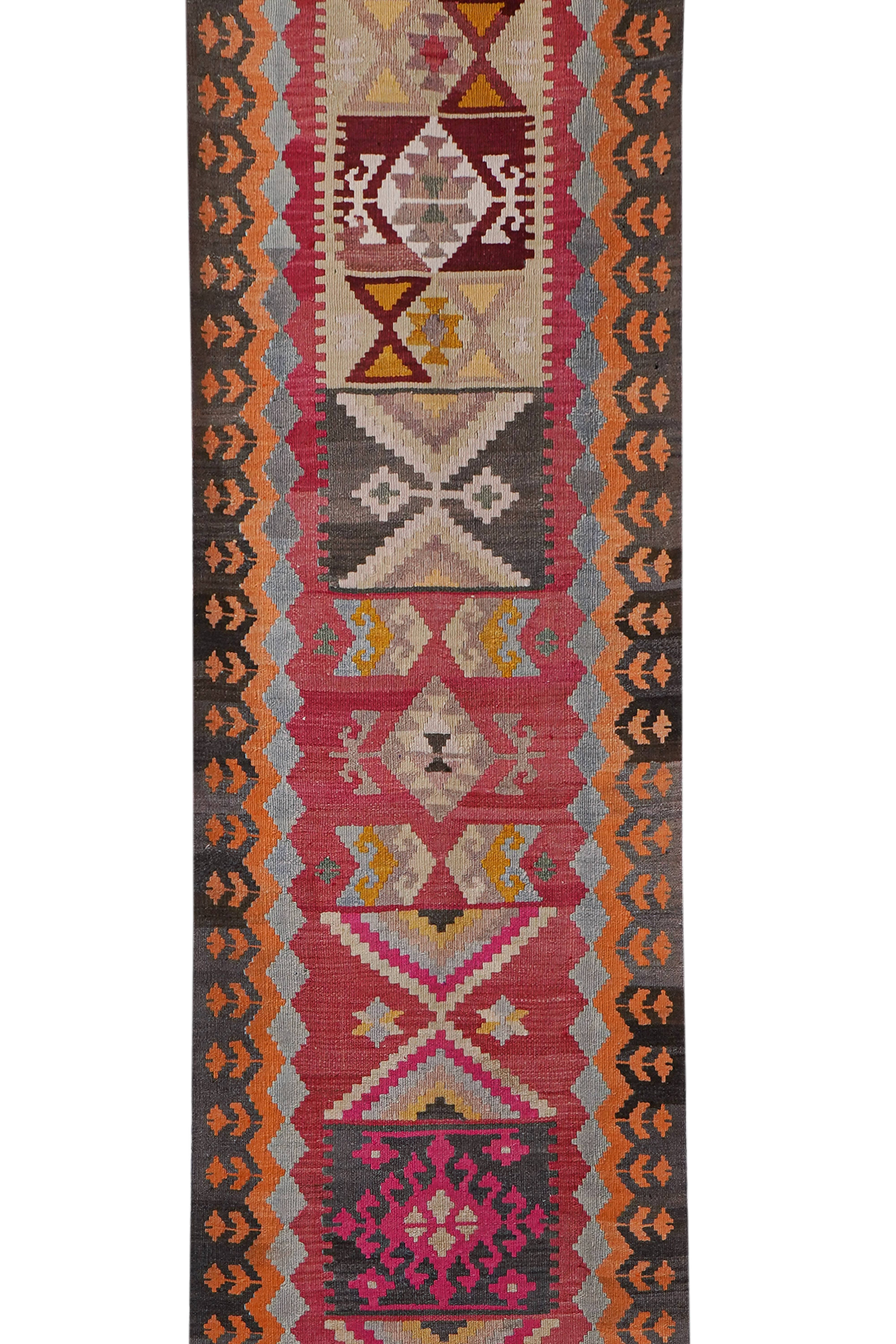 Vintage Turkish Kilim Runner 2'8'' x 16'7''