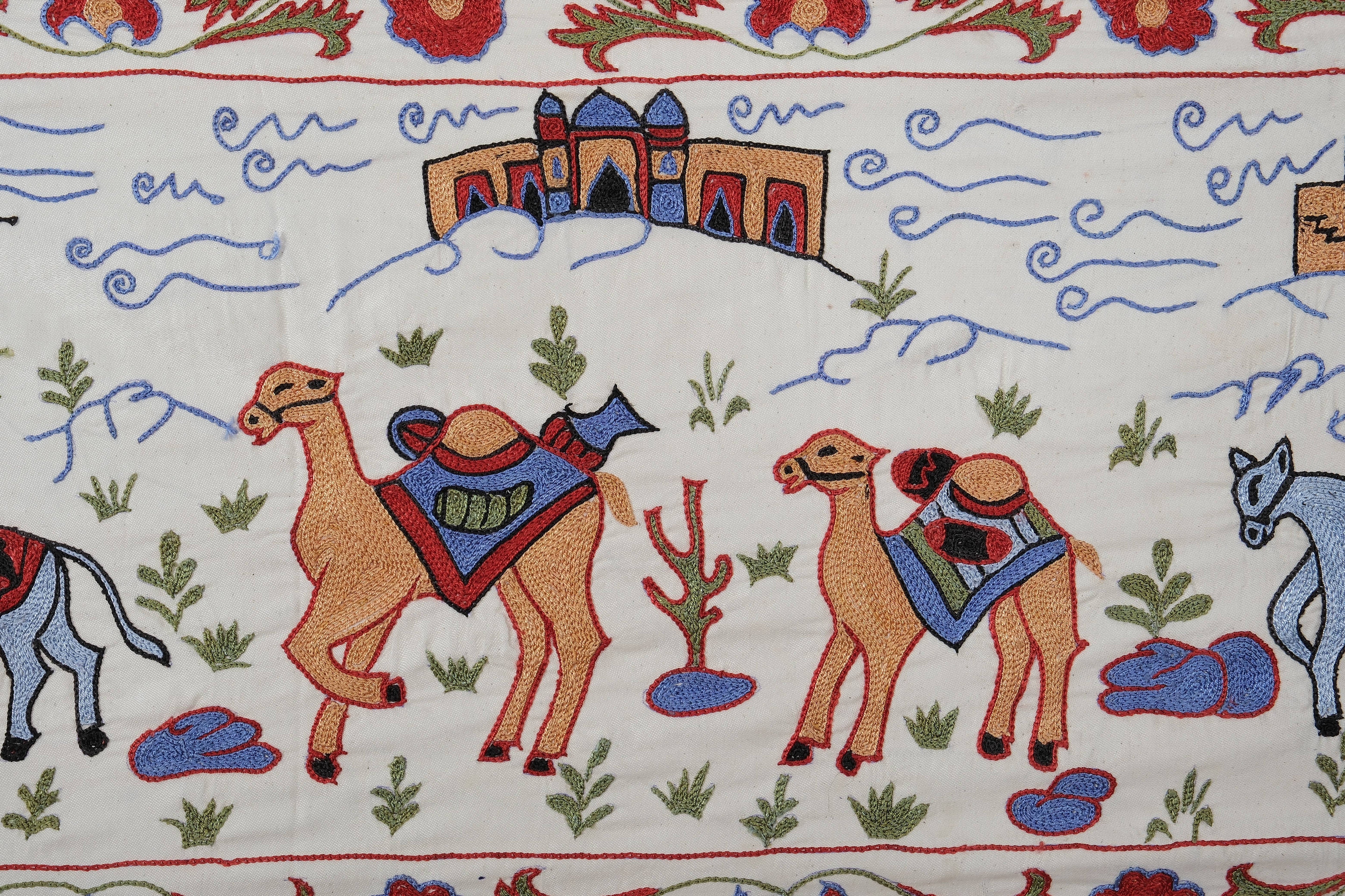 Hand-Embroidered Suzani Table Runner 1'8'' x 6'1''