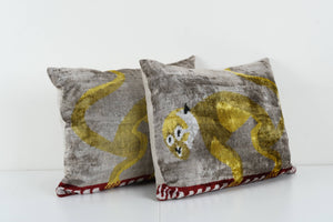 Silk Ikat Velvet Pillow Cover Set of 2 | 17'' x 22''