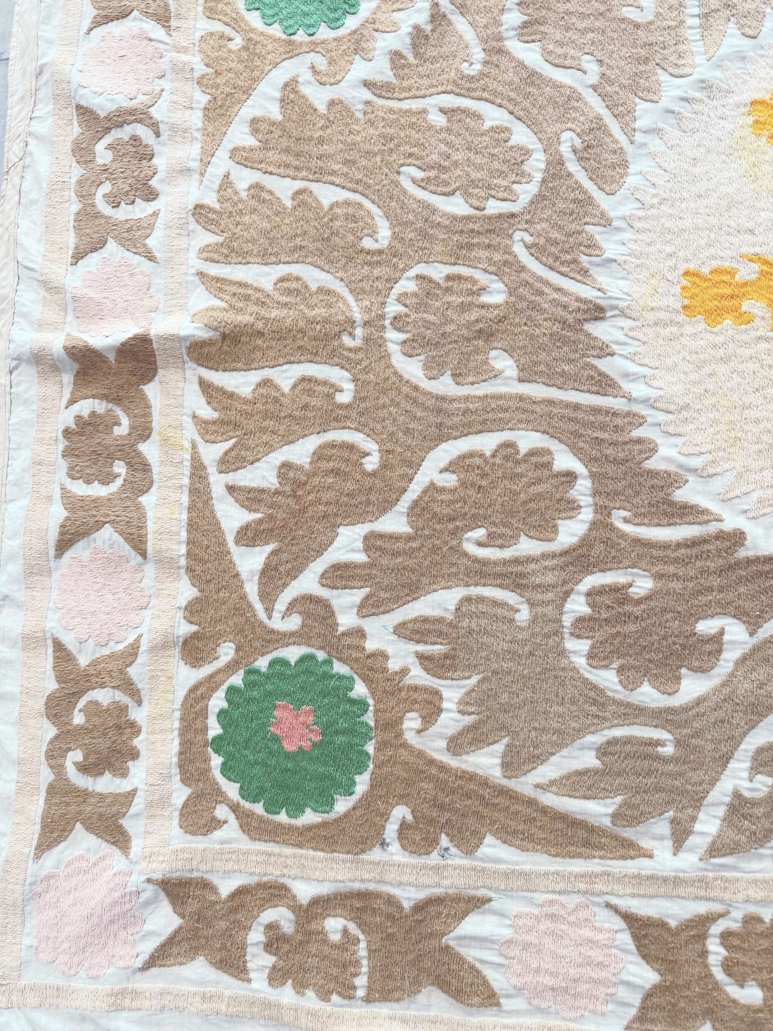 Hand-Embroidered Suzani Wall Hanging & Tablecloth 3'10'' x 3'11''