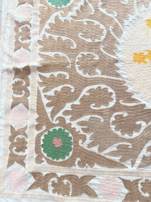 Hand-Embroidered Suzani Wall Hanging & Tablecloth 3'10'' x 3'11''