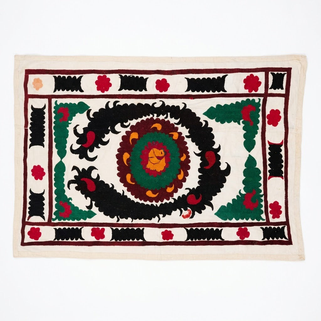 Hand-Embroidered Suzani Wall Hanging & Bedspread 3'11'' x 5'11''