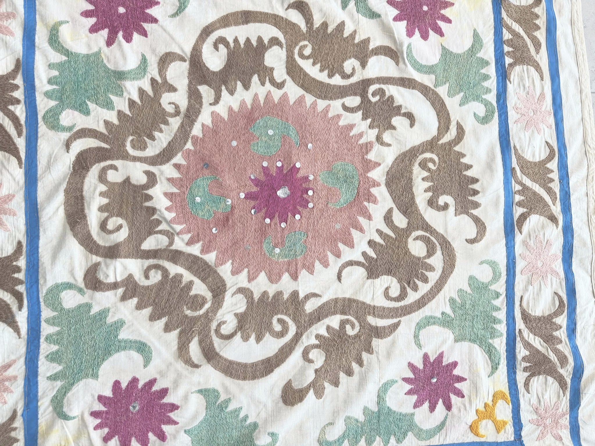 Hand-Embroidered Suzani Wall Hanging & Tablecloth 3'10'' x 4'2''