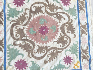 Hand-Embroidered Suzani Wall Hanging & Tablecloth 3'10'' x 4'2''