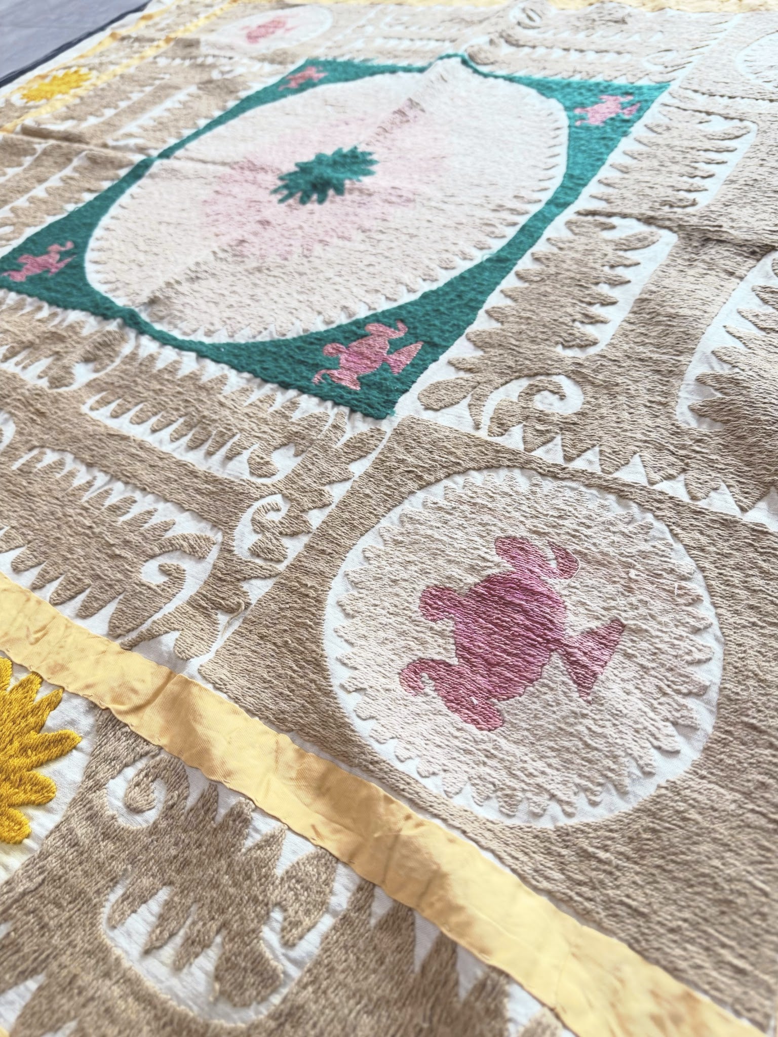 Hand-Embroidered Suzani Wall Hanging & Tablecloth 3'10'' x 4'4''