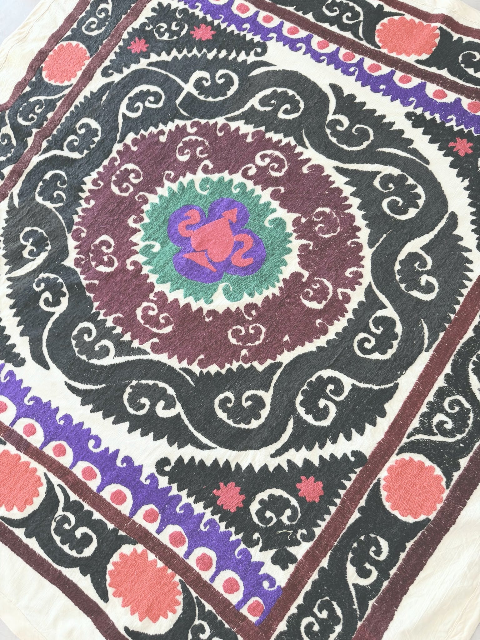 Hand-Embroidered Suzani Wall Hanging & Tablecloth 3'9'' x 4'1''