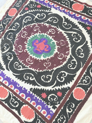 Hand-Embroidered Suzani Wall Hanging & Tablecloth 3'9'' x 4'1''