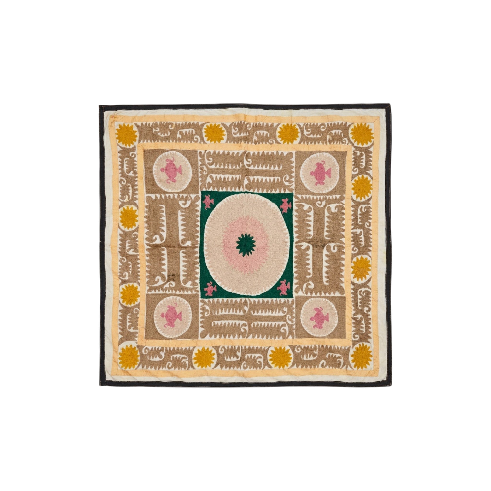 Hand-Embroidered Suzani Wall Hanging & Tablecloth 3'10'' x 4'4''