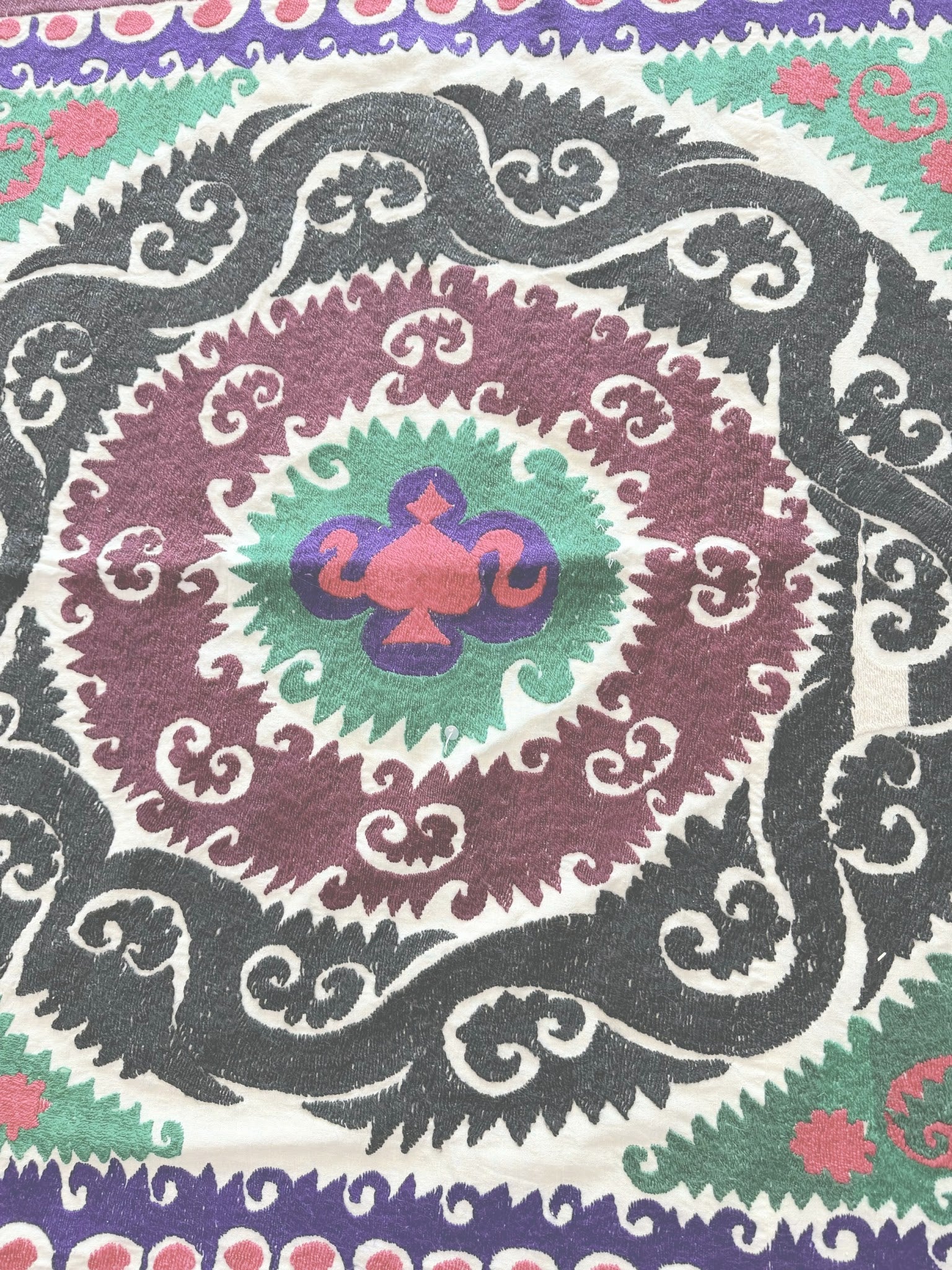 Hand-Embroidered Suzani Wall Hanging & Tablecloth 3'10'' x 4'2''